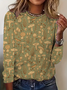Women's Round Neck Long Sleeve Vintage Floral Casual T-Shirt