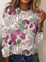 Women's Round Neck Long Sleeve Vintage Floral Casual T-Shirt