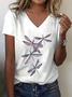 Simple Casual V-Neck Printed Long-Sleeved T-Shirt