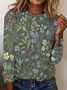 Women's Round Neck Long Sleeve Vintage Floral Casual T-Shirt