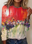 Women's Round Neck Long Sleeve Vintage Floral Casual T-Shirt