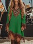 Vacation Ethnic Tassel V Neck Mini Dress