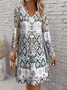 Casual Geometric V Neck Regular Fit Dress With No