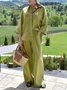 Casual Plain Shirt Collar Two-Piece Set
