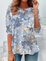 Women's Long Sleeve T-shirt Spring/Fall Blue Floral Printing Jersey Crew Neck Daily Going Out Casual Top