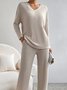 Women's Embossed Plain Daily Going Out Two-Piece Set Apricot Casual Spring/Fall Top With Pants Matching Set