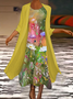 Women's Printing Floral Daily Going Out Two-Piece Set Yellow Casual Spring/Fall Coat With Skirt Matching Set