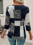 Women's Three Quarter Sleeve T-shirt Spring/Fall Purplish blue Abstract Crew Neck Daily Going Out Casual Top