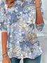 Women's Long Sleeve T-shirt Spring/Fall Blue Floral Printing Jersey Crew Neck Daily Going Out Casual Top