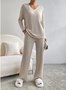 Women's Embossed Plain Daily Going Out Two-Piece Set Apricot Casual Spring/Fall Top With Pants Matching Set