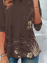 Women's Long Sleeve T-shirt Spring/Fall Brown Floral Printing Jersey Crew Neck Daily Going Out Casual Top