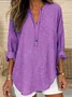 Women's Long Sleeve Blouse Spring/Fall Purple Striped Printing Cotton-Blend V Neck Daily Going Out Casual Top