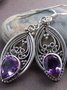 Personalized Retro Style Men And Women Inlaid Purple Zircon Earrings Fashionable Hollow Purple Crystal Earrings