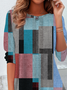 Women's Long Sleeve T-shirt Spring/Fall As Picture Abstract Plaid Printing Jersey Crew Neck Daily Going Out Casual Top