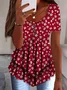 Temperament And Elegance Three-Button Casual Fake Two-Piece Printed Short-Sleeved Top