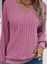 Women's Long Sleeve T-shirt Spring/Fall White Plain Split Joint V Neck Daily Sanded pit stripes Out Vintage Top