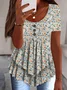 Temperament And Elegance Three-Button Casual Fake Two-Piece Printed Short-Sleeved Top
