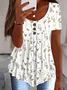 Temperament And Elegance Three-Button Casual Fake Two-Piece Printed Short-Sleeved Top