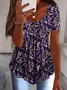 Temperament And Elegance Three-Button Casual Fake Two-Piece Printed Short-Sleeved Top