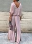 Women's Split Joint Plain Daily Going Out Two-Piece Set White Casual Summer Top With Pants Matching Set