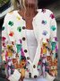 Casual Vintage Geometric Print Loose Knit Cardigan