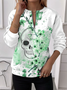 Women's Quarter Zip Floral Skull Casual Long Sleeve Crew Neck Sweatshirt