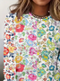 Women Simple Floral Spring/Fall Commuting Loose Jersey Long Sleeve Regular H-Line T-shirts