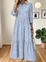 Women Striped Casual Spring/Fall Micro-Elasticity Regular Fit Maxi A-Line Regular No Dresses