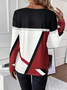 Women's Long Sleeve T-shirt Spring/Fall Red Abstract Printing Jersey Crew Neck Daily Going Out Casual Top
