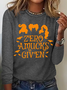 Holiday Round Neck Long Sleeve Halloween Letter Print T-Shirt