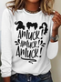 Holiday Round Neck Long Sleeve Halloween Letter Print T-Shirt