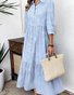 Women Striped Casual Spring/Fall Micro-Elasticity Regular Fit Maxi A-Line Regular No Dresses