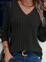 Women's Long Sleeve T-shirt Spring/Fall White Plain Split Joint V Neck Daily Sanded pit stripes Out Vintage Top