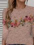 Women's Long Sleeve T-shirt Spring/Fall Dusty Pink Floral Printing Jersey Crew Neck Daily Going Out Casual Top