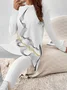 Women's Printing Abstract Daily Going Out Two-Piece Set White Casual Spring/Fall Top With Pants Matching Set