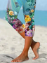 Women's  Elastic Waist H-Line Legging Daily Going Out Pants Green Casual Printing Floral Summer Pants