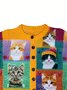 Loose Ethnic Animal Picture Crew Neck Cardigan