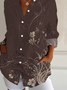 Women's Long Sleeve Shirt Spring/Fall Brown Floral Buckle Shirt Collar Regular Sleeve Daily Going Out Casual Top