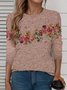 Women's Long Sleeve T-shirt Spring/Fall Dusty Pink Floral Printing Jersey Crew Neck Daily Going Out Casual Top
