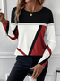 Women's Long Sleeve T-shirt Spring/Fall Red Abstract Printing Jersey Crew Neck Daily Going Out Casual Top