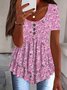 Temperament And Elegance Three-Button Casual Fake Two-Piece Printed Short-Sleeved Top