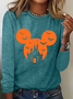 Holiday Round Neck Long Sleeve Halloween Letter Print T-Shirt