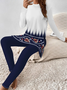 Women's Printing Floral Daily Going Out Two-Piece Set Purplish blue Casual Spring/Fall Top With Pants Matching Set