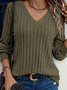 Women's Long Sleeve T-shirt Spring/Fall White Plain Split Joint V Neck Daily Sanded pit stripes Out Vintage Top