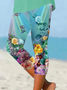 Women's  Elastic Waist H-Line Legging Daily Going Out Pants Green Casual Printing Floral Summer Pants
