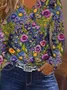 Women's Long Sleeve T-shirt Spring/Fall As Picture Floral Printing Jersey V Neck Daily Going Out Casual Top