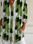 Women's Long Sleeve Shirt Spring/Fall Green Abstract Buckle Shirt Collar Regular Sleeve Daily Going Out Casual Top