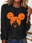 Holiday Round Neck Long Sleeve Halloween Letter Print T-Shirt