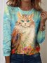 Women's Butterfly Flora Pattern Round Neck Long Sleeve T-Shirt
