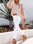 Women's Long Sleeve Shirt Spring/Fall Green Floral Split Joint V Neck Balloon Sleeve Daily Going Out Casual Top